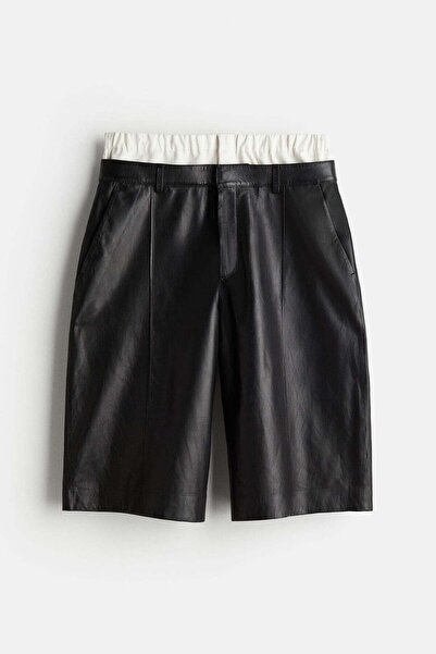 H&M Double-waistband leather shorts