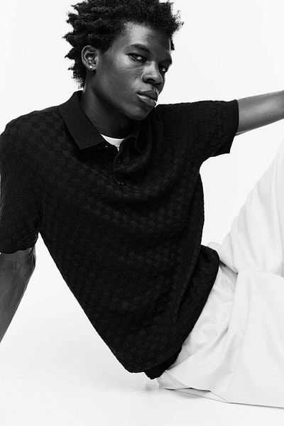 H&M Slim Fit Textured-knit polo shirt
