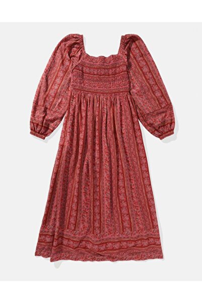 AMERICAN EAGLE AE Long-Sleeve Smocked Midi Dress