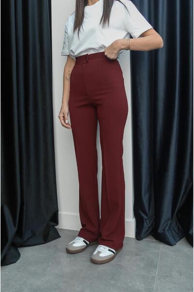 Havoş Burgundy Ribbed Palazzo Trousers