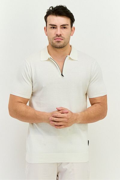 French Connection Men Regular Fit Textured Short Sleeve Polo Shirt, White