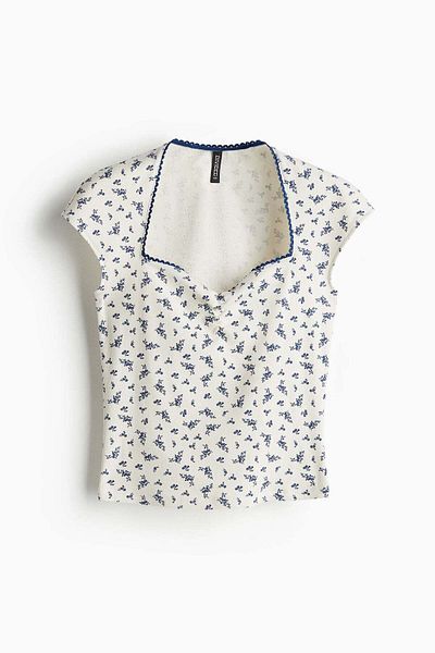 H&M Ribbed sweetheart-neck top