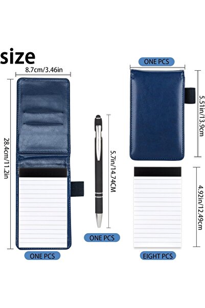 fulina 7 Pcs Small Pocket Notepad Holder Set with Pen,Mini Portable Leather Notebook for Offices,Blue