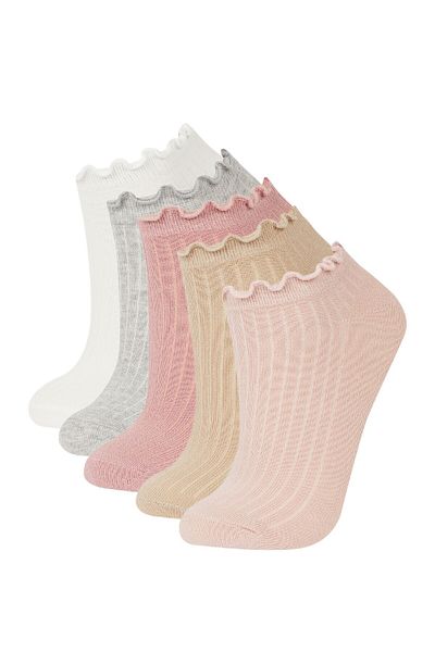 DeFacto 5-teilige Baumwoll-Booties-Socken mit Rüschen für Damen E2163axns