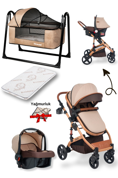 Joell 4'lü Set / Joell Truva Bebek Arabası & Puset & Beşik & Yatak
