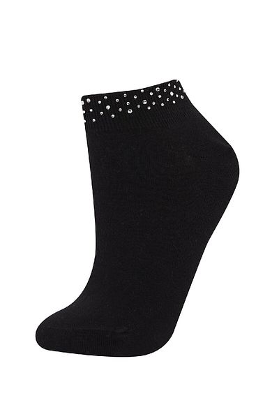 DeFacto Nahtlose Damen-Socken aus gekämmter Baumwolle mit glänzendem Steinmuster E8653axns