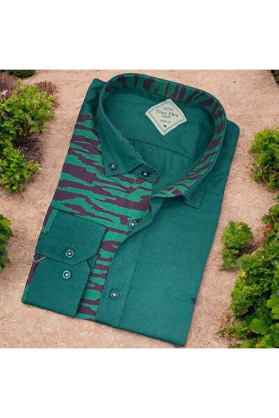 EREN STYLE Pamuk paketa zelenih muških košulja dugih rukava ( Slim fit uzorka)