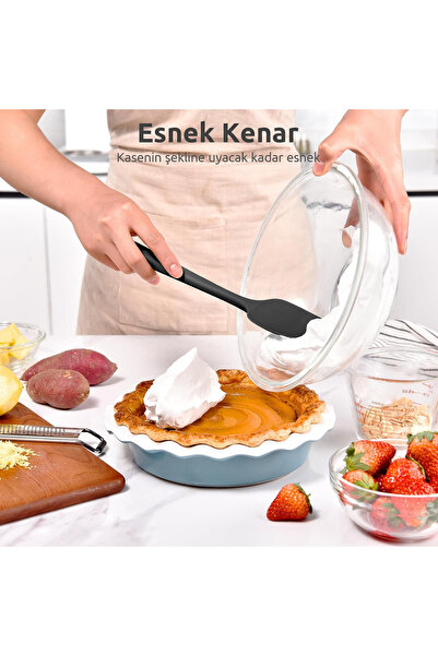 Tohana Silicone Spoon Spatula 27 cm Black - Ergonomic, Non-Stick, Durable