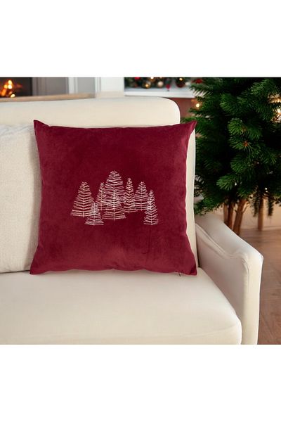 ASDİVA Dimensiuni 43x43 Maroon Fundal Minimal Pine Tree Motif Husă de aruncare