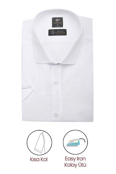 İgs Ανδρικό λευκό Slim Fit / Slim Fit Std πουκάμισο κοντό μανίκι