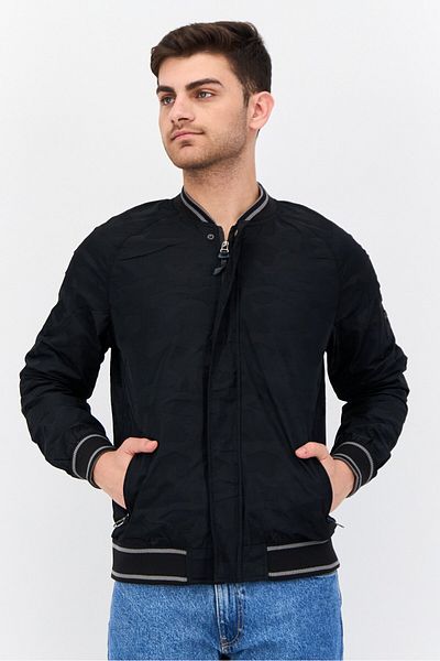 Civil Society Men Textured Bomber Jackets, Black