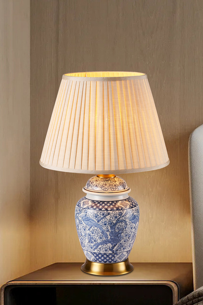 Apliqa Elea Bleu Blanc Desenli Seramik Oturma Odası Salon Abajur