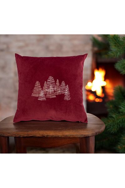 ASDİVA Dimensiuni 43x43 Maroon Fundal Minimal Pine Tree Motif Husă de aruncare