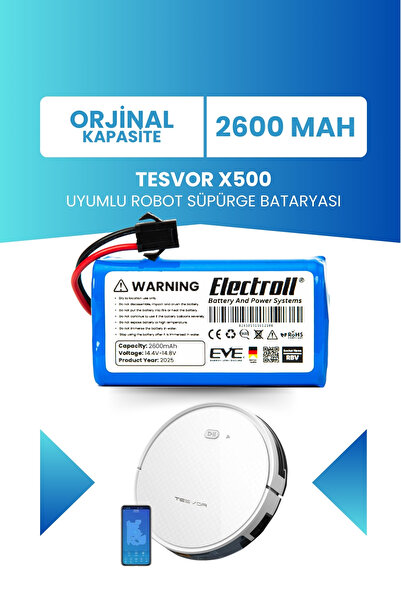 ELECTROLL Wiami Fx7 Uyumlu Batarya (ORJİNAL KAPASİTE) 2600mah Pil Robot Süpür...