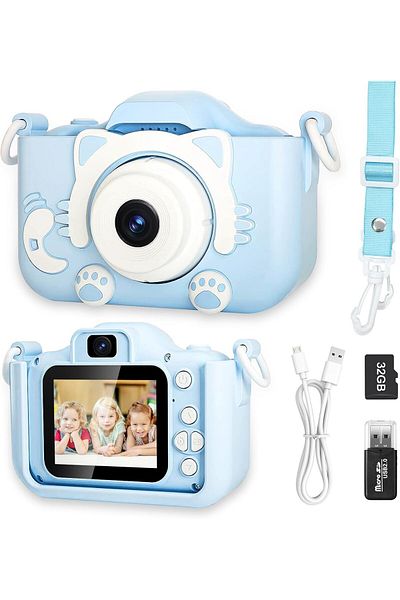 AHW AWH Children's Camera – HD Kids Digital Camera, 32GB SD Card, Gift for Boys & Girls (Blue).