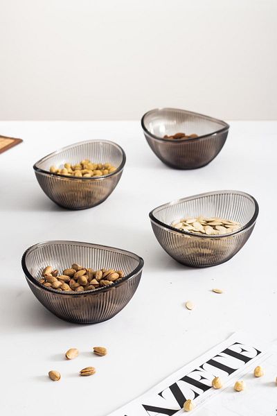 EWs Acrylic Baroque Smoked Oval 4-Piece Small Bowl Set & Snack Bowl & Presentation & Catering (Not Glass)