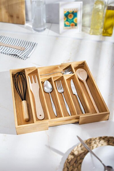 EWs Bambu Ayarlanabilir Çekmece Içi Kaşıklık & Çekmece Içi Organizer (25*35*5...