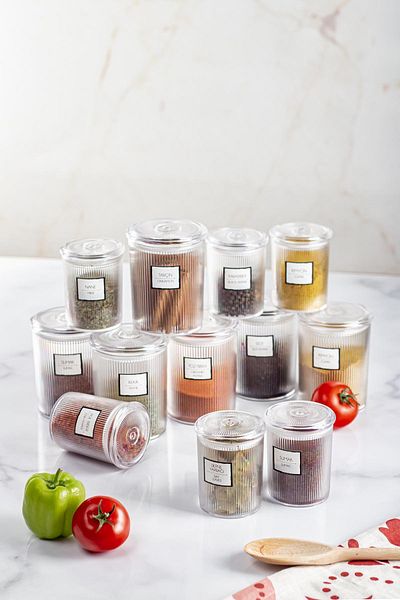 EWs Set of 12 Baroque Round Jars - 2 Sizes 6*500 ML and 6*250 ML Storage and Food Container