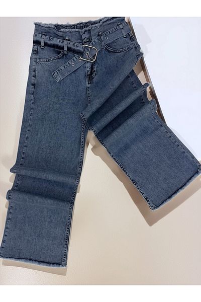 Jannock Pantaloni din denim din bumbac pentru fete - cu talie elastică, funcționali cu 4 buzunare