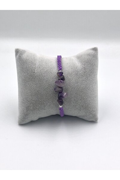 Mariposa Line Tasarım Ametist Taşı Unisex Örgü Doğaltaş Bileklik