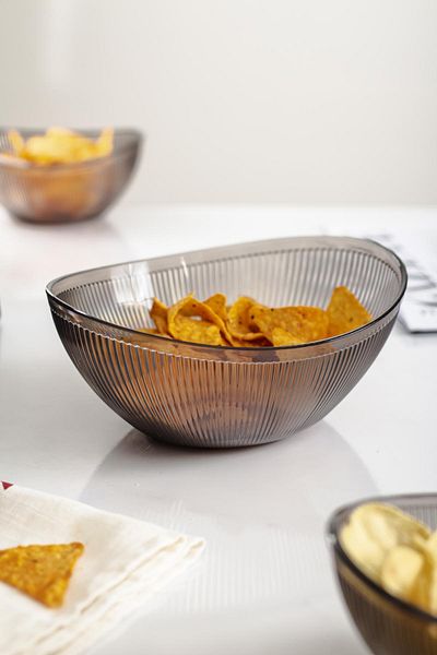 EWs Acrylic Baroque Smoked Medium Size Oval Fruit & Salad Bowl & Mixing Bowl / 1.6 Lt (NOT GLASS)