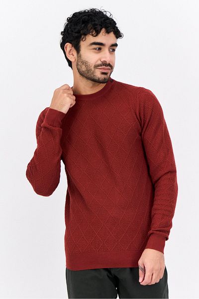 Sorbino Men Crew Neck Textured Sweater, Rust Brown