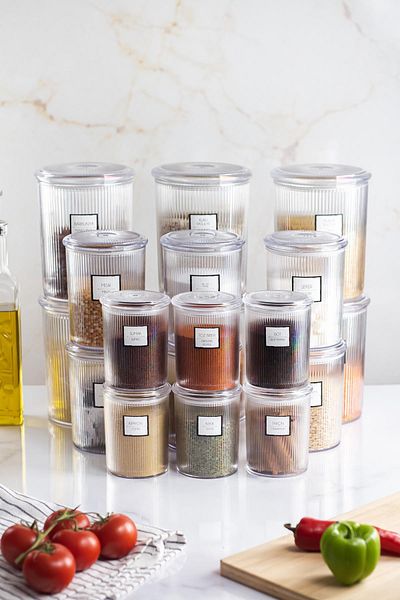 EWs 18-Piece Baroque Round Jar Set - 3 Sizes Storage and Food Container (6*2000 ML, 6*1000 ML, 6*500 ML)