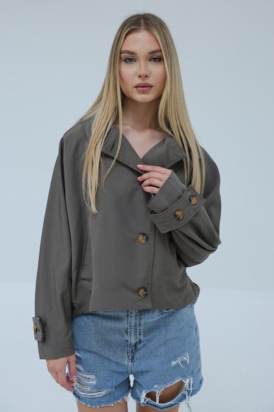 Le Savu SHILSEE KADIN KISA ÇIKARILABİLİR  KAPÜŞONLU YARASAKOL HAKİ TRENÇ