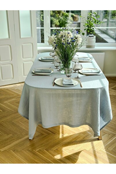 Linen Mood Premium Su Yeşili Renk Linen Keten Masa Örtüsü