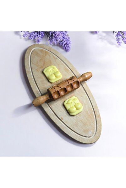 wood and craft Ahşap Kiraz Desenli Merdane – 22 cm | Kiraz Desenli Hamır Şeki...