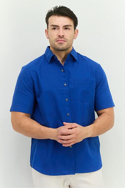 French Connection Men Regular Fit Solid Short Sleeves Casual Shirt, Blue