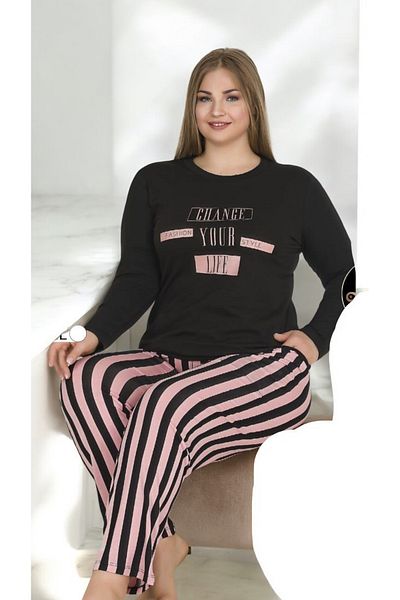 Lady Lingerie Plus Size Long Sleeve Viscosa Pajama Set