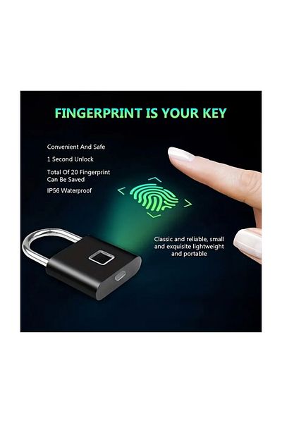 Homebiente Black Padlock with Fingerprint