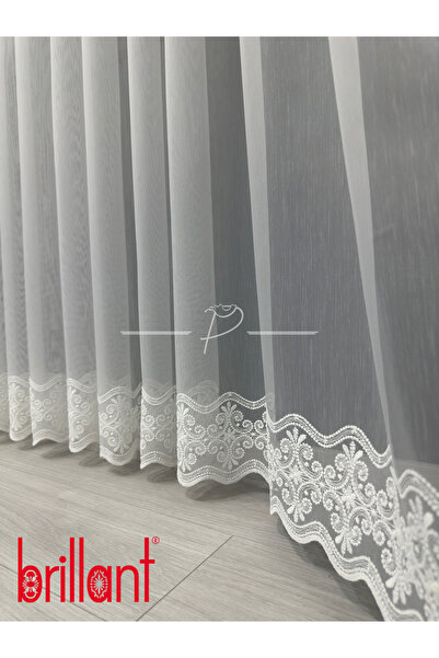 Brillant Tül Perde Brillant Marka Etek İşleme Su Yolu Yonca Desen 1 e 3 Pile