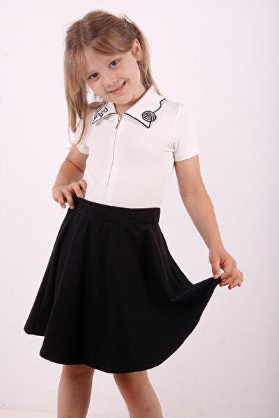 Toontoy Cat Embroidered Girl's T-Shirt - Zippered Collar