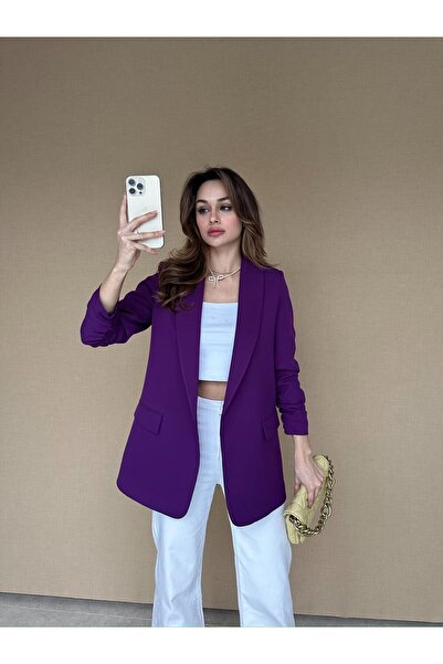 BUTİK ELAJ Kadın Mor Kolubüzgülü Blazer Ceket
