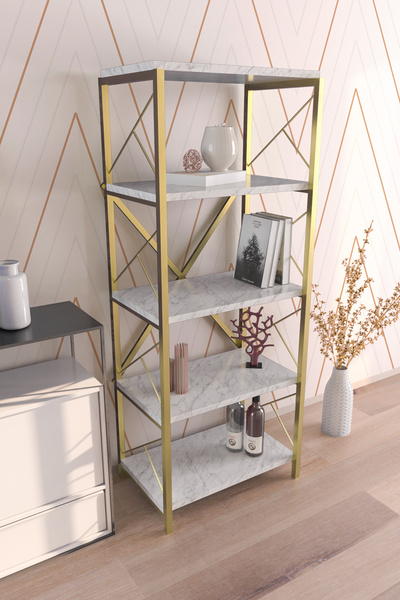 hediye kapında "Castia"5 Raflı Metal Kitaplık Salon Ofis Evrak Rafları Çok Am...