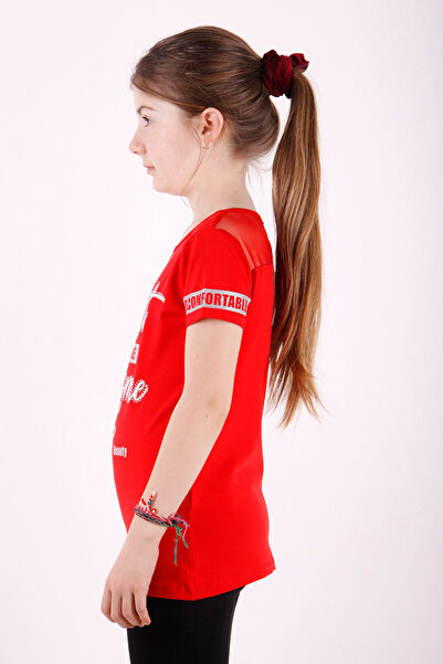 Toontoy Girl's Slogan Print Detailed T-Shirt