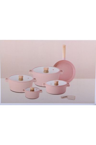 NEOFLAM FIKA ,Cooking Set11pcs,Pots16,22,24,26cm,Glass Lid+Fry24cm)Induction,Non stick,Mini peach Color