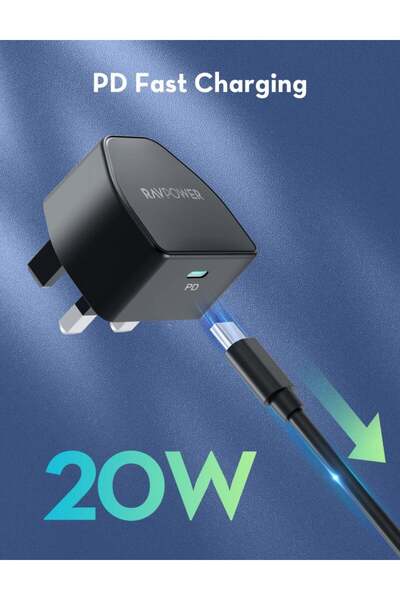 RavPower شاحن حائط RP-PC1041 PD بقوة 20 وات مع منفذ واحد من النوع C