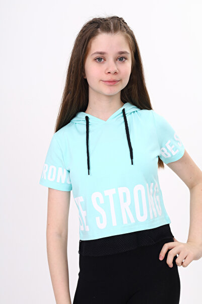 Toontoy Tricou Be Strong cu imprimeu pentru fete cu glugă