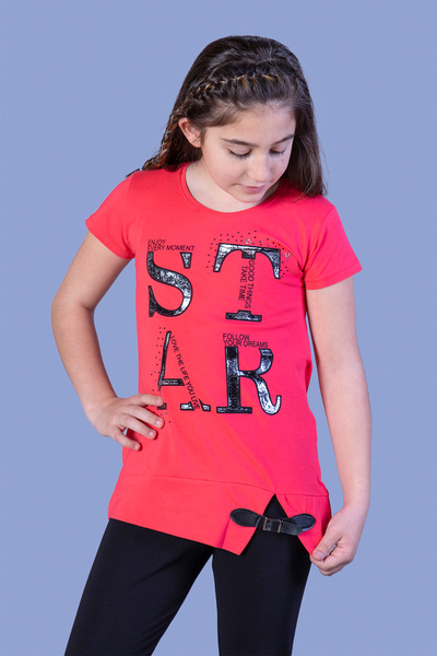 Toontoy Tricou cu centură Star B cu imprimeu pentru fetiță
