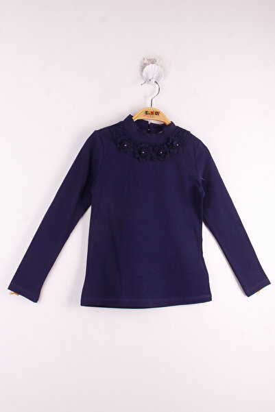 Toontoy Tricou pentru școală pentru fete, cu guler, cu dantelă, cu perle