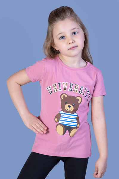 Toontoy Μπλουζάκι με αρκουδάκι και γράμματα για κορίτσια με τύπωμα με πέτρα κεντημένο