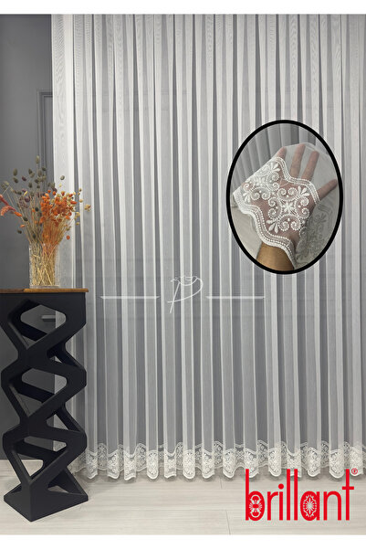 Brillant Tül Perde Brillant Marka Etek İşleme Su Yolu Yonca Desen 1 e 3 Pile