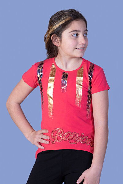 Toontoy Μπλουζάκι για κορίτσια με φύλλα με τύπωμα με πέτρα κεντημένο