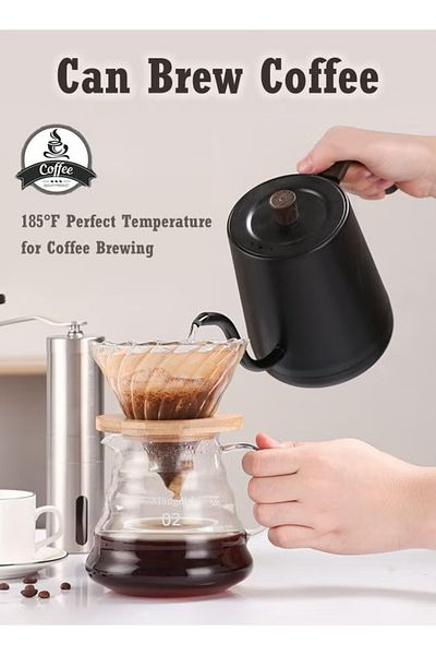 fulina 1000w Electric Gooseneck Kettle 0.8l,304 Stainless Steel,bpa Free,quick Heating,matte Black