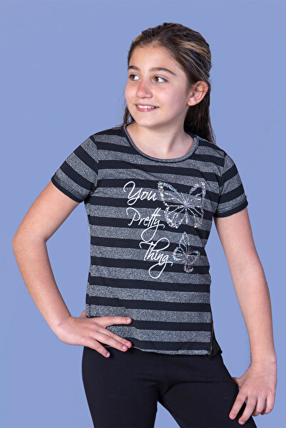 Toontoy Μπλουζάκι για κορίτσια με ρίγες πεταλούδα με τύπωμα