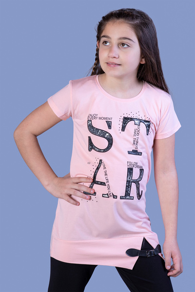 Toontoy Tricou cu centură Star B cu imprimeu pentru fetiță