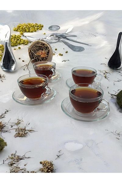 SELKA HOME طقم فنجان شاي شفاف من فاليري مكون من 4 قطع